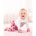 thumbnail image 6 of KIMI BEAR Newborn Baby Girl Layette Set 0-3 Months Shower Gift Sets 3 Packs Romper Pants Sets Long Sleeves Bodysuit with Hat Headband Gloves 9pcs Clothing Pink, 6 of 7