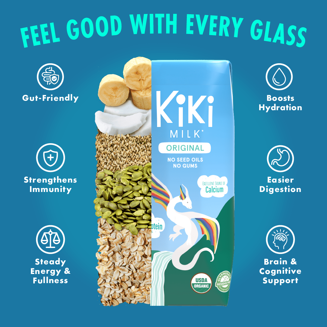 Original Kiki Milk, Organic, Plant Based, Gum Free, GMO Free, Dairy Free, Soy Free, Gluten Free, Glyphosate Free (8 oz • Pack of 12)