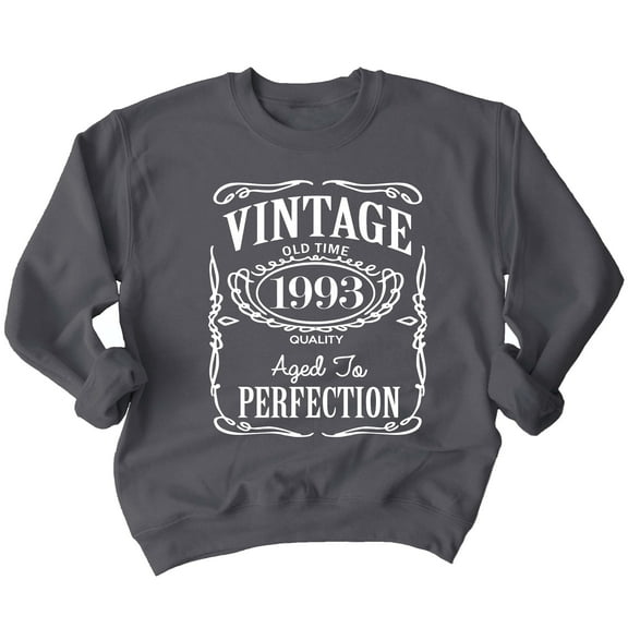30th Birthday VINTAGE 1993 Crewneck Sweatshirt, L, Charcoal