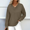 thumbnail image 2 of Womens Sweatshirts, Ribbed Knit V-Neck Pullover Tops for Women Travel Vacation Winter Warm Fleece Solid Color Long Sleeve Shirts, 2 of 8