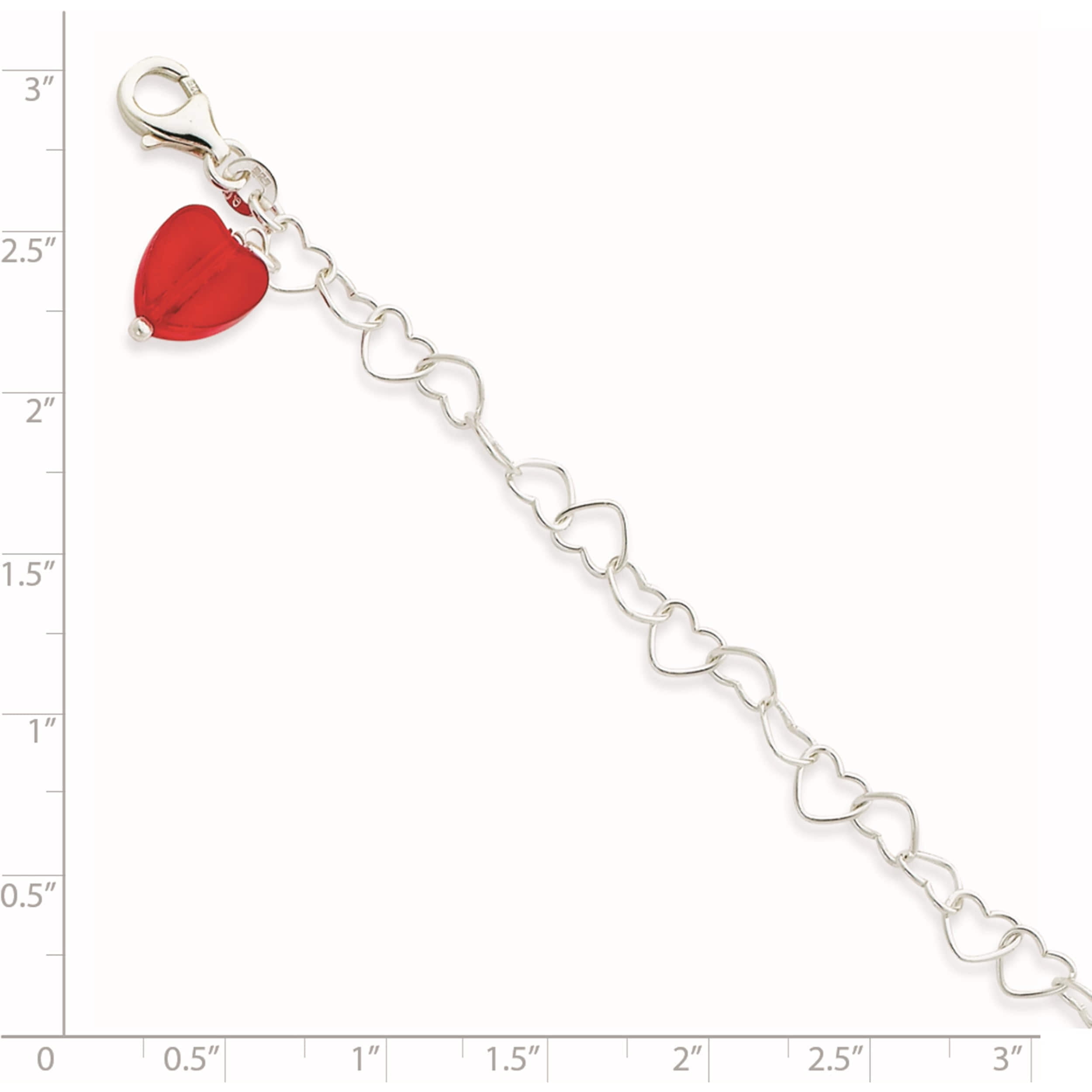 Sterling Silver Link Orange Synthetic Crystal Stone Heart Anklet Made In India qg1347-10