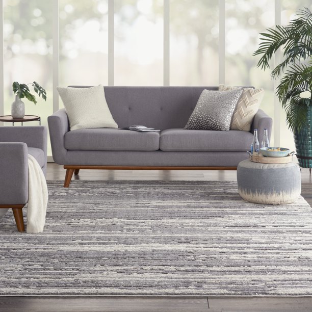 Nourison Textured Contemporary Abstract Grey/Ivory Area Rug, 7'10" x 9