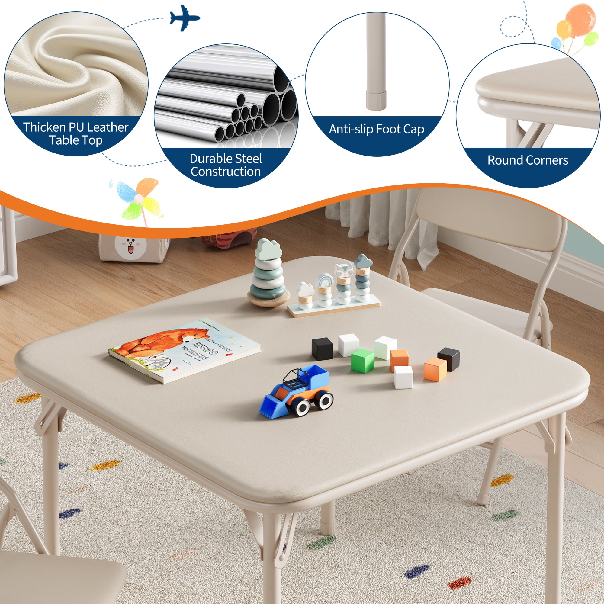 M optimized 3-Piece Kids Folding Table and Chairs Set, Toddlers Children's Activity Table and Chairs Set for Dining Room, Daycare, Classrooms