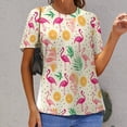 thumbnail image 6 of Flamingo Pattern Women's Short Sleeve Tops Casual Blouses T Shirt, 6 of 6