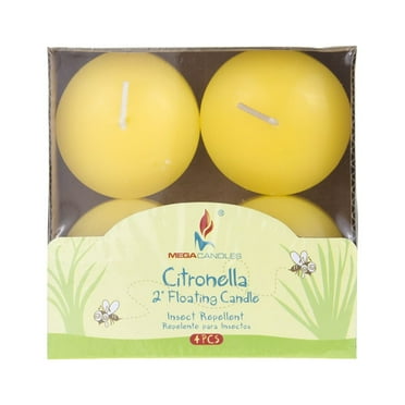 Mega Candles 4 pcs Citronella Floating Disc Candle | Hand Poured Wax Candles 2" Diamerter| For Outdoor Camping BBQ Party Usage | Excellent in Repelling Insects and Bugs