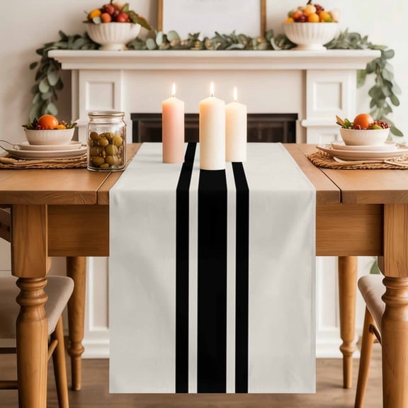 Rural Farmhouse Black Stripe Table Runner 70 Inches Long,Kitchen Dining Tablerunners Abstract Retro Line Linen Table Runners Dresser Scarves for Home Dinner Wedding Holiday Party Decor