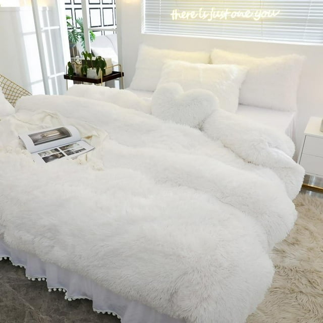 Luxury Pure Plush Shaggy Warm Fleece Bedding Set Mink Duvet Cover Set