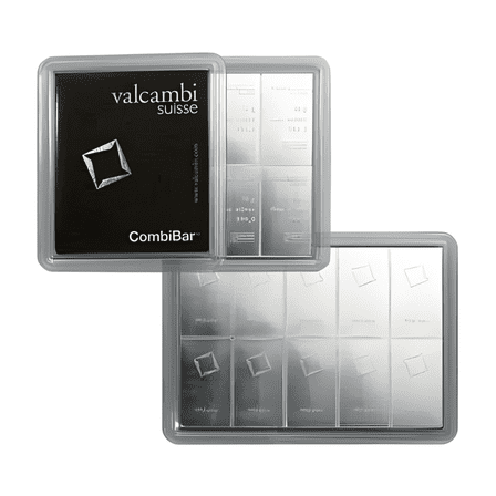 Valcambi 10 x 10 Gram Silver Bar CombiBar (100 Gram Total) - In Assay Card