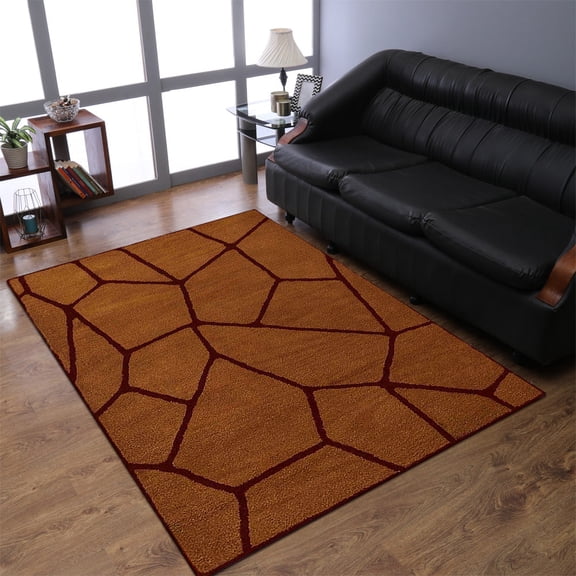 Rugsotic Carpets Hand Tufted Wool Eco-Friendly 4'x6' Rectangle Gold Red Contemporary Modern High Pile Thick Handmade Anti Skid Indoor Area Rug K00692