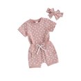 thumbnail image 2 of Musuos Baby Girls Shorts Set, 6 12 18 24M 3T Floral Short Sleeve T-shirt with Shorts and Hairband Summer Outfit, 2 of 10