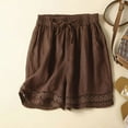 thumbnail image 2 of BKQCNKM Linen Shorts for Women, Gauze Shorts for Women, Flowy Shorts for Women, Casual Elastic Waisted Cotton Shorts with Pockets, Lounge Shorts Women, Brown XL, 2 of 8
