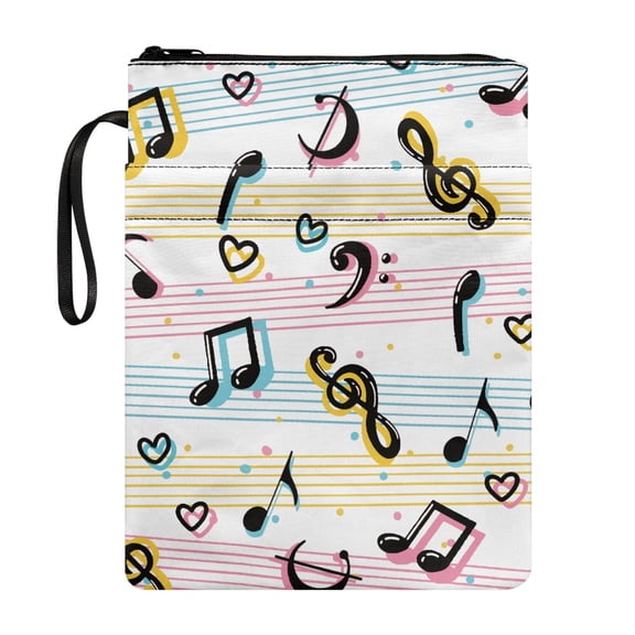 HELLHERO Musical Note Pattern Book Organizer Bag Carrying Book Case Polyester Zipper Book Sleeve Cover with Washable for Books, Magazines, and Stationery