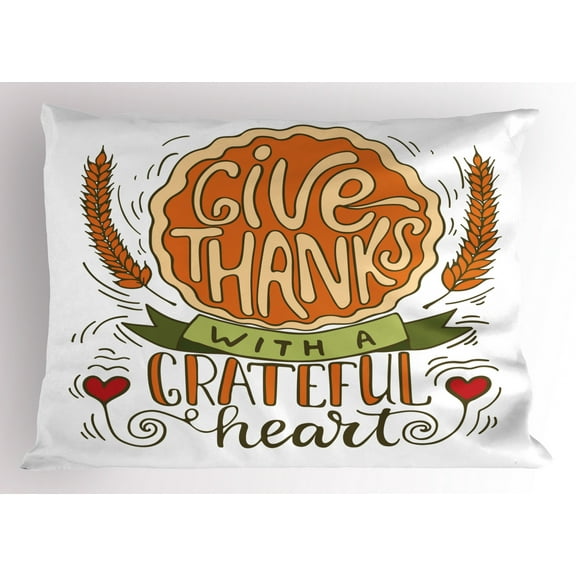 Ambesonne Thanksgiving Pillow Sham, Give Thanks Words, 26" X 20", Multicolor