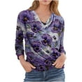 thumbnail image 2 of PiGOGI Women's Printed Pleated Collar Long Sleeve Loose Casual Top Blouse Tunic Tops Multicolor S, 2 of 5