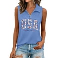 thumbnail image 3 of CAIXIA 4Th Of July Shirts Women Summer Sleeveless Tank Tops Zipper V Neck Ribbed Dressy Casual Blouses America 250 Flag Loose Business Polo Shirts, 3 of 5