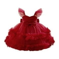 thumbnail image 3 of Vividxx Toddler Girls Dresses Party Dress With Bow Tiered Skirt Flutter Sleeves Formal Occasion Performance Tutu Gown 6-9 Months, 3 of 9