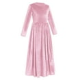 thumbnail image 2 of FYMNSI Girls Velvet Christmas Dress Evening Party Dress Vintage Long Sleeve Ruffle Maxi Gown with Pockets 9-10 Years Pink, 2 of 5