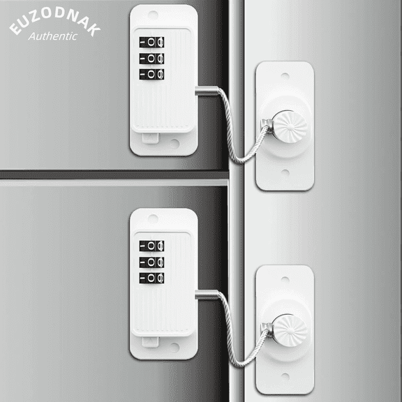Refrigerator Lock (2 Pack), Heavy Duty Combination Fridge Lock, for Fridge, Cabinets, Drawers, Window and Child Safety Cabinet Lock, Strong Non-Marking Adhesive No Drilling