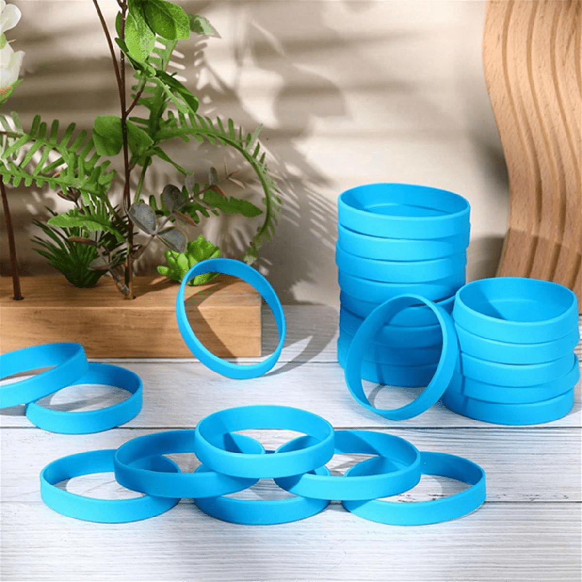 100 Pcs Solid Color Rubber Bracelets Silicone Wristband Sports Elastic Rubber Bulk Adult Wrist Bands(Dark Blue)
