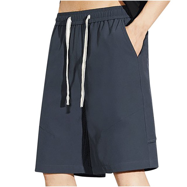 AherBiu Plus Size Men's Shorts Drawstring Elastic Waist Loose Fitted Shorts with Pockets Outdoor Beach Lightweight Shorts
