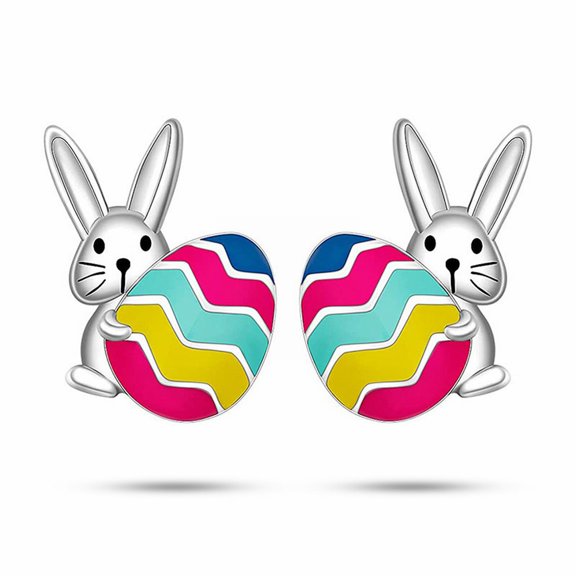 QIQUWOHUL Cartoon Cute Bunny Dangling Rabbit Earrings Happy Easter Egg Carrot Earring Easter Earrings Cartoon Cute Rabbit Earrings