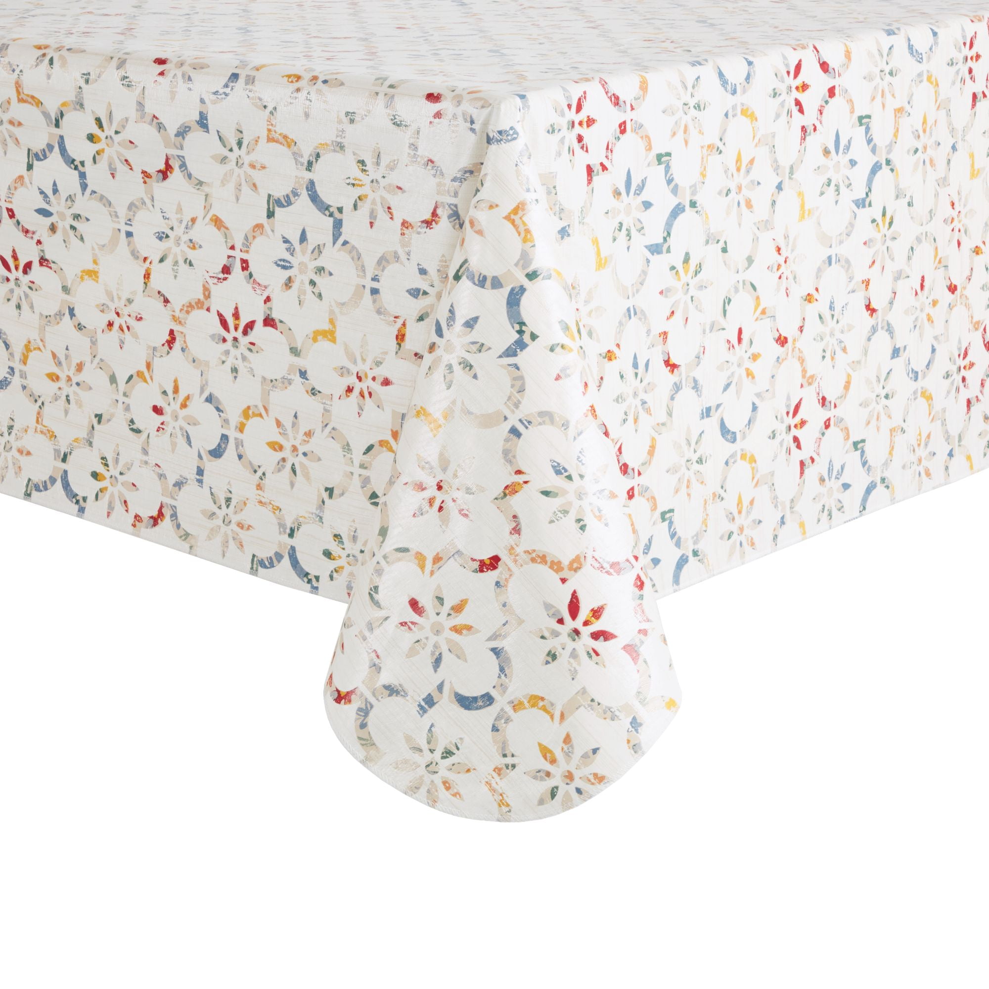 Mainstays Ogee Tile PEVA Tablecloth, Multi, 60"W x 84"L Rectangle, Available in various sizes
