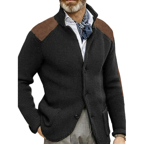 Men Long Sleeve Cardigan Sweater Slim Fit Winter Warm Outwear Open