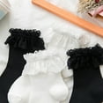 thumbnail image 3 of HGYCPP Japanese Women Girls Cotton Ankle Socks Harajuku Lolita Kawaii Ruffle Frilly Top Trim Lace Solid Color Princess Student Uniform Anklet Hosiery, 3 of 16