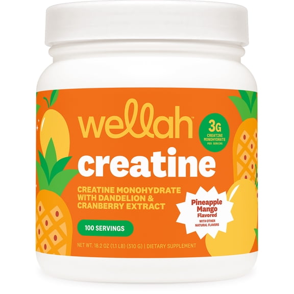 Wellah Creatine for Women - Creatine Monohydrate with Dandelion & Cranberry Extract (100 Servings, Pineapple Mango)