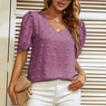 thumbnail image 5 of Womens V-Neck Chiffon Tops Summer Dressy Casual Solid T Shirts Tops Short Sleeve Swiss Dot Fashion Loose Tunic Blouses, 5 of 7