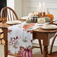 thumbnail image 3 of ERUNPONLY Thanksgiving Table Runner - 36 Inch Long Fall White Orange Pumpkin Leaves Wooden Cotton and Linen Blended Dress Scarves Farmhouse Table Runner for Kitchen Dining, Coffee Table, 13" x 36", 3 of 8