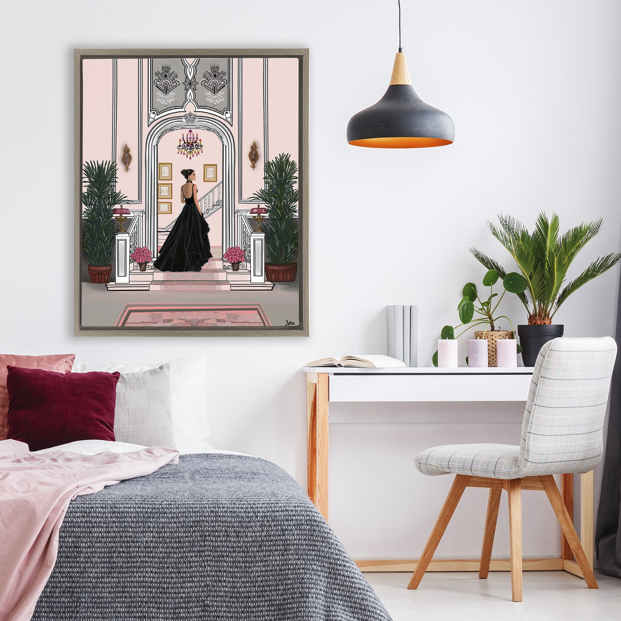 Stupell Industries Mansion Girl in Gown Brown Framed Floater Canvas Wall Art, design by Tara Boone