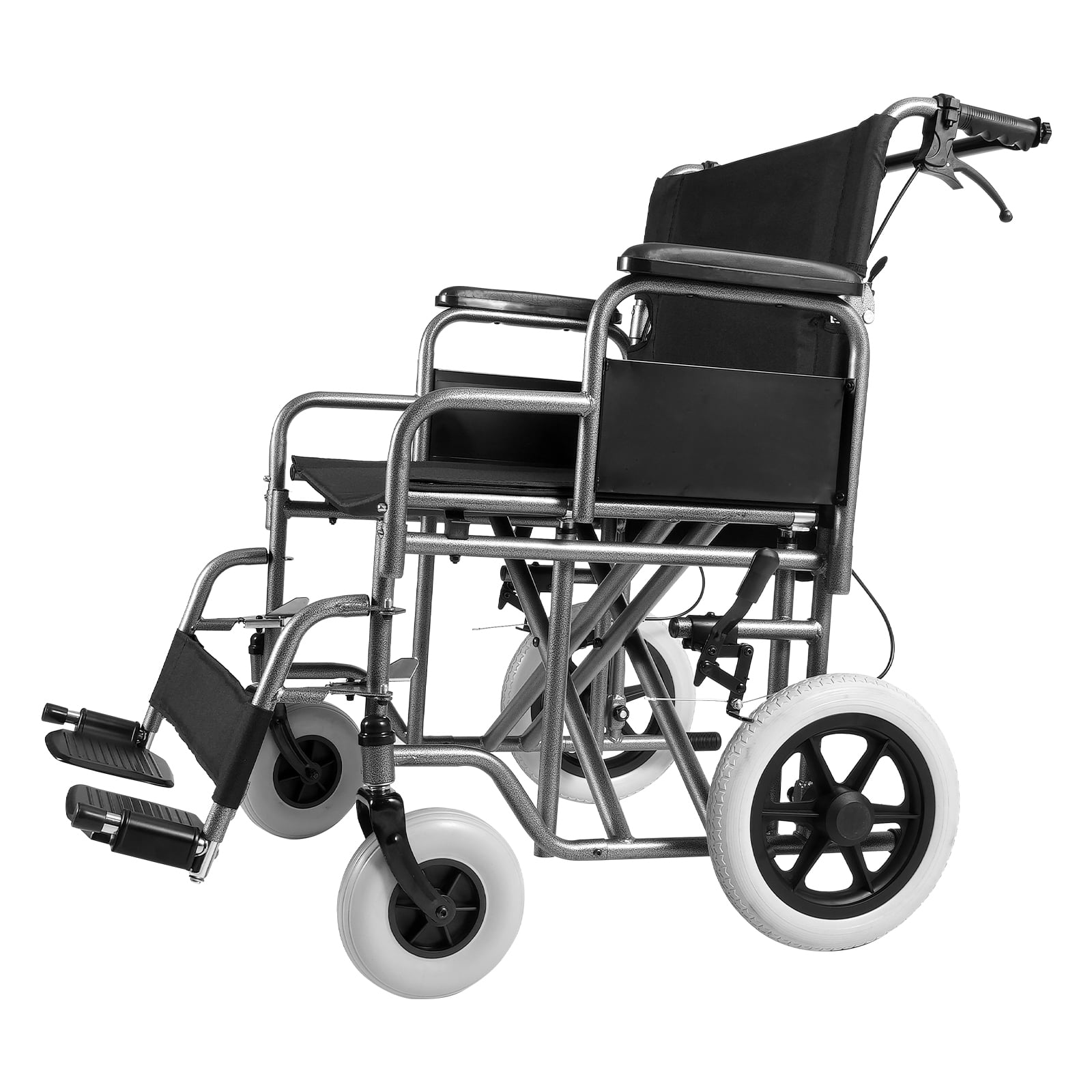 KFFKFF Adult Transport Chair, Foldable Carbon Steel Wheelchair with Removable Armrests, Secure Self-locking Brakes, 24" Seat Width, Supports up to 300lbs, Enhances Mobility for the Disabled