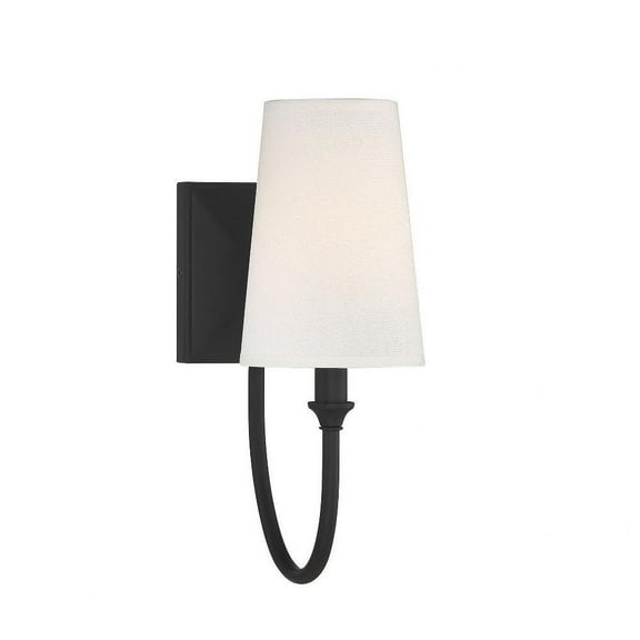 1 Light Metal Wall Sconce with White Fabric Shade-13 inches H By 5 inches W-Matte Black Finish Bailey Street Home 159-Bel-4167317