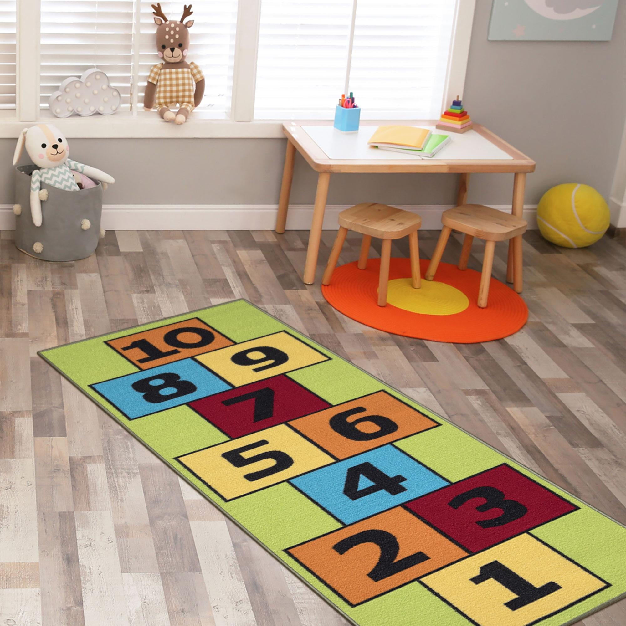 Ottomanson Hopscotch Non-Slip 3x6 Runner Rug for Kids Playroom, 2'7" x 6', Green