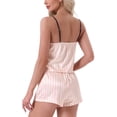 thumbnail image 3 of Conjunto de pijamas de satén para mujeres INSPIRE CHIC, ropa de dormir, camisetas con pantalones cortos, ropa de casa, XL, rayas rosas, 3 of 6