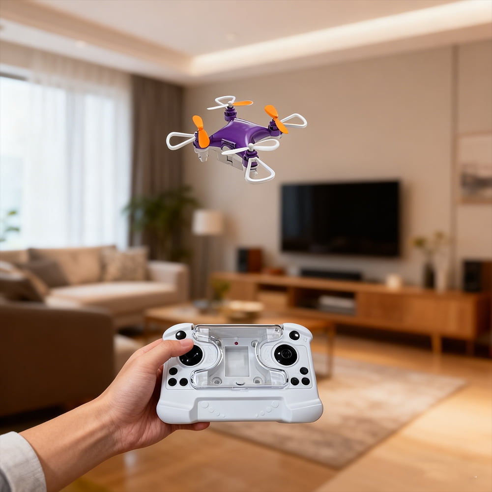 Mini Drone Toy RC Airplane, Stunt Flying Machine with LED Propeller Protection Altitude Hold Quadcopter for Birthday Holiday (Purple)