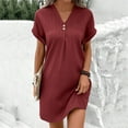 thumbnail image 2 of QYZEU Summer Dresses for Women 2024 Petite Casual Short Sleeve Dress V Neck Solid Colour Pullover Comfortable Button Down Dress Flowy Lightweight Breathable Dresses Red 2XL, 2 of 5
