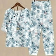 thumbnail image 5 of Ensembles Deux Pièces pour Femmes Été Ensemble Imprimé Manches Mi-Longues Col Rond Haut Court + Pantalon Décontracté Ensemble de Détente Deux Pièces, 5 of 5