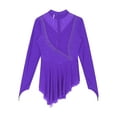 thumbnail image 6 of iixpin Women's  Long Sleeve Figure Ice Skating Dress Rhinestone Mesh Lyrical Dance Leotard Dress Purple S, 6 of 7