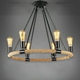 thumbnail image 2 of Industrial Rustic Farmhouse Hemp Rope Chandelier Round Pendant Ceiling Light, 2 of 11