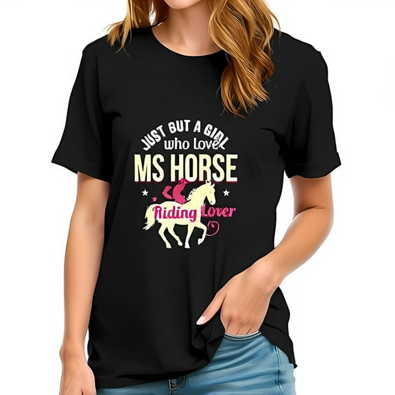 Stylish Cotton Short Sleeve T-Shirt for Girls - " Just a Girl Who Loves MS HORSE Riding " with Colorful Graphic Design