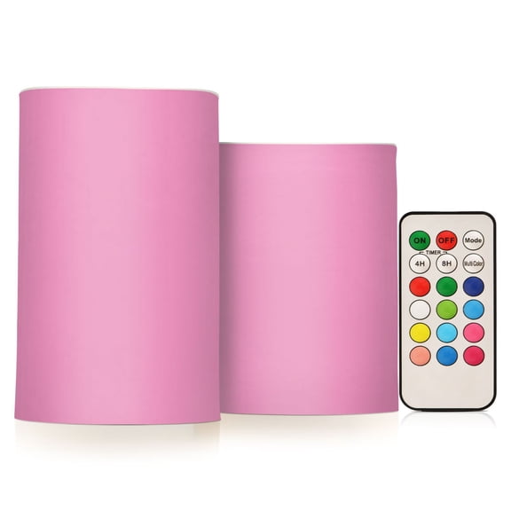 Hot Pink Flickering Flameless Candles Battery Operated with Remote Timer LED Pillar Candles Set of 2