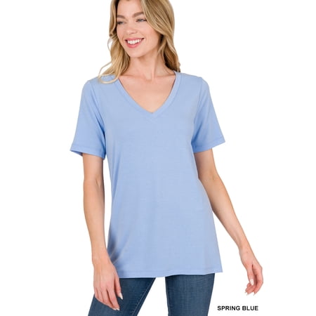 Zenana Women & Plus Relaxed Fit V-Neck Short Sleeve Basic Jersey T-Shirt Tops price history on PriceWatchPro