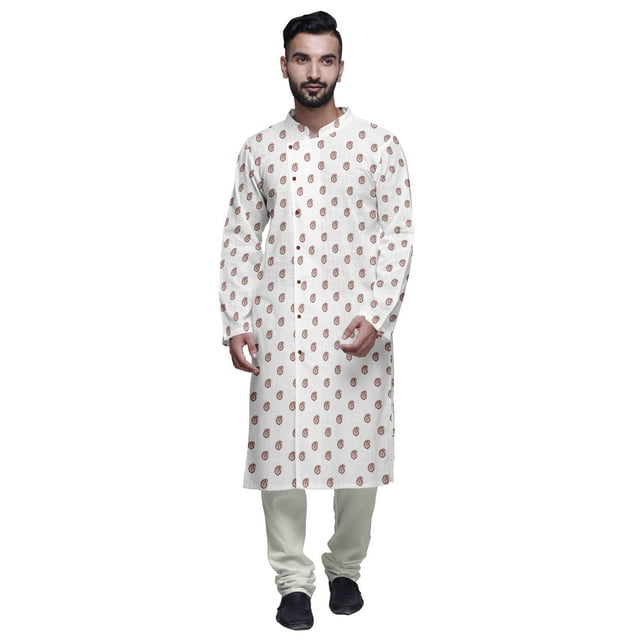 Atasi Kurta-Pyjama Long en Coton Imprimé pour Hommes, Kurta-Pyjama Décontracté de Designer, Vêtements