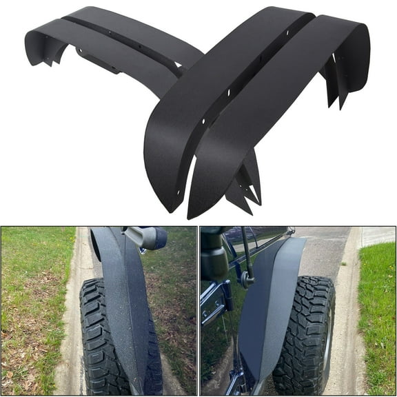 Front Rear Fender Flares Fit for 2007-2018 Jeep Wrangler JK 4PC Textured Black Steel Flat Style