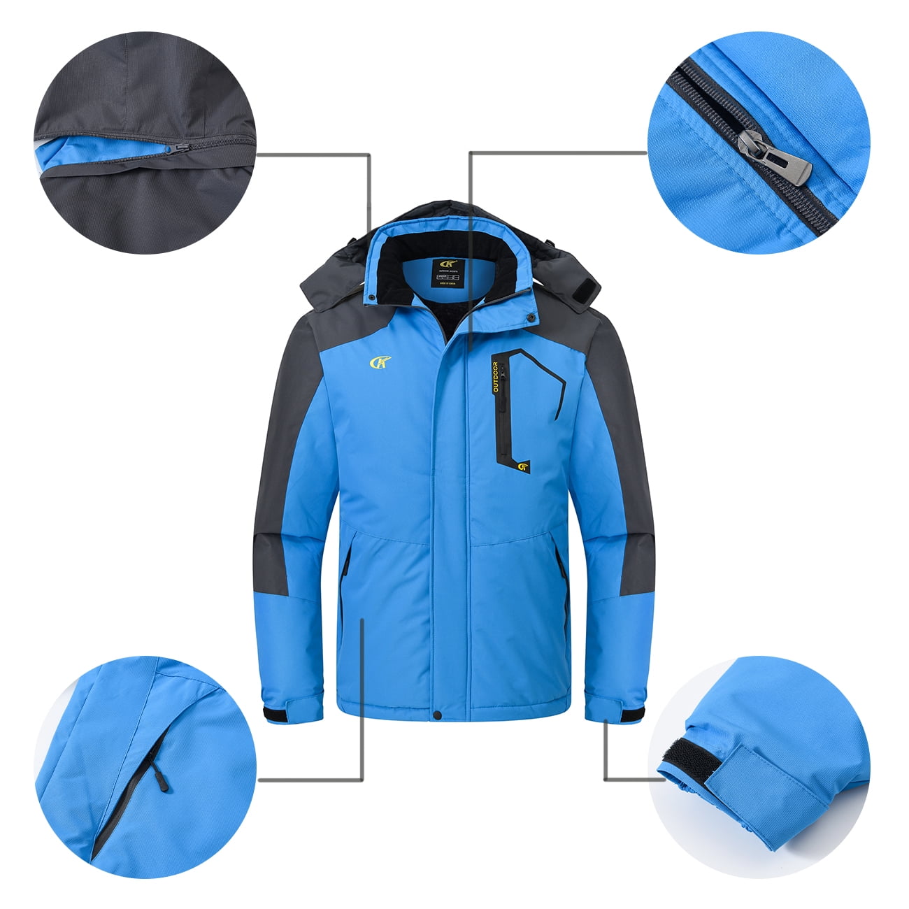 Tyhengta Men's Waterproof Ski Jacket Warm Winter Snow Coat Mountain Windbreaker Hooded Raincoat Blue XXL