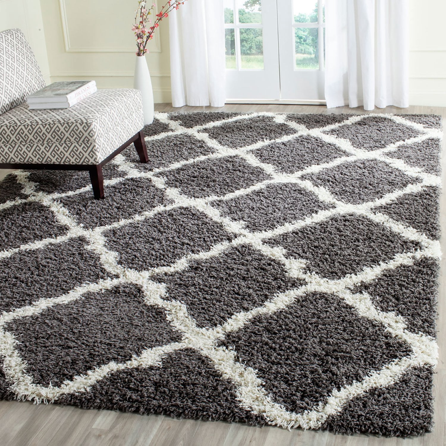 SAFAVIEH Dallas Logan Geometric Shag Area Rug, Dark Grey/Ivory, 8' x 10'