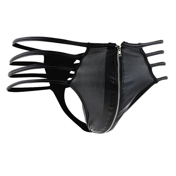 Men PU Leather Pouch Cierre de Cremallera Frontal Ropa Interior Calzoncillos Ropa de Dormir