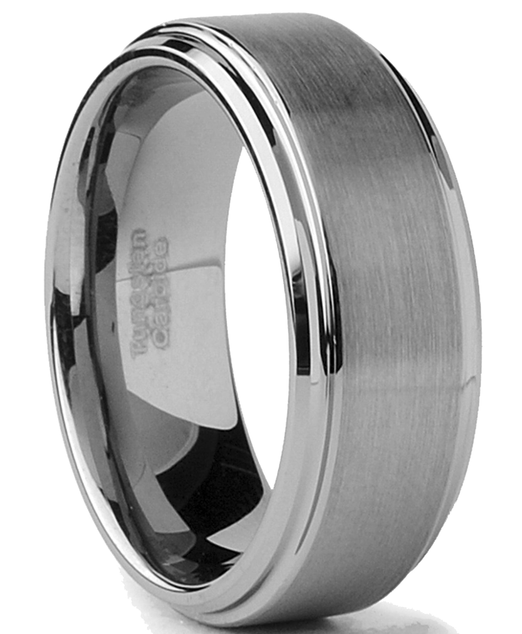 Men's 10mm Tungsten Carbide Beveled Matte Brush Center Wedding Band Ring 